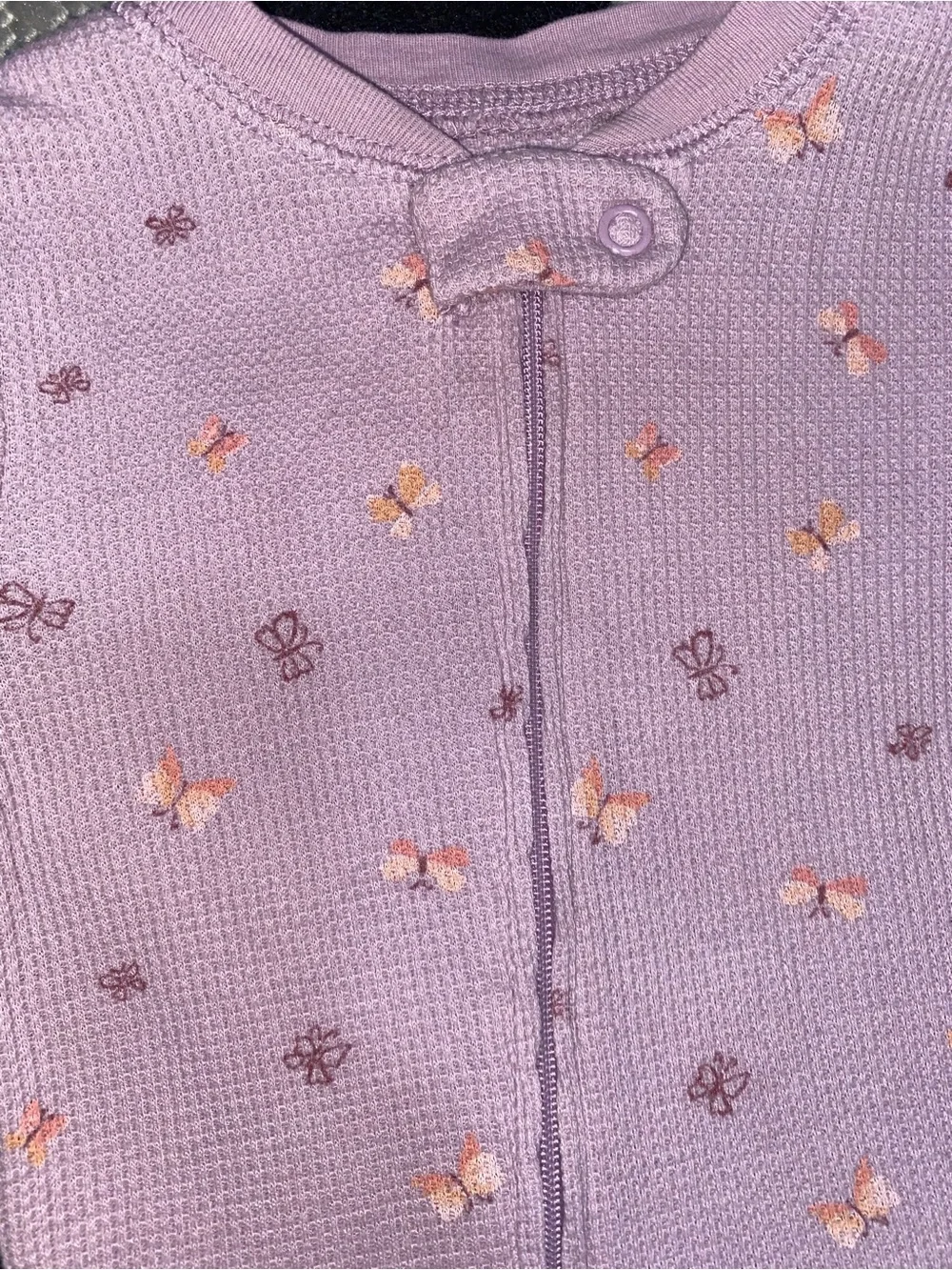 Carter's Lavender Footed Thermal Pajama Pink Butterflies 12 Months 2 Way Zipper